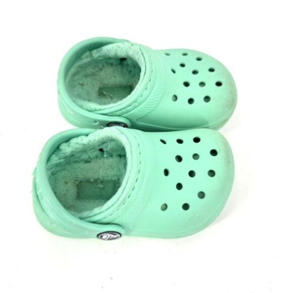 Crocs Toddler Classic Fuzzy Lined Clog Slip On Shoes Mint Green Size 5 toddler - Picture 5 of 7